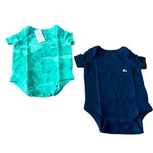 Baby GAP Short Sleeve Pocket Bodysuit, Size 0-3 Months, Blue Green, 2 Pack, NEW